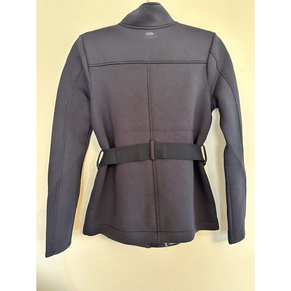 NWOT Zuda Belted Scuba Knit Front Zip Jacket Navy Sz S - Picture 4 of 5
